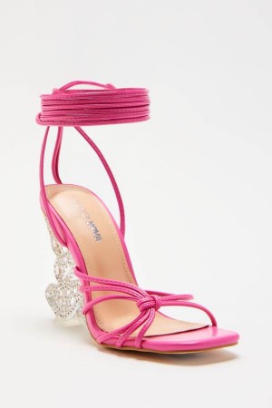 Sandały Fashion Nova Fly Away With Me Embellished Wrap Up Heeled Damskie Różowe Polska | 689241HJD
