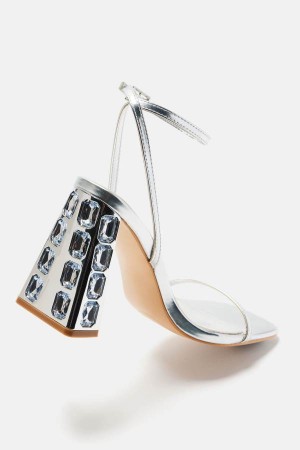 Sandały Fashion Nova I Mean It Heeled Damskie Srebrne Polska | 746309CFZ