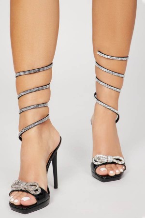 Sandały Fashion Nova In My Fun Era Wrap Up Heeled Damskie Czarne Polska | 756904NQR