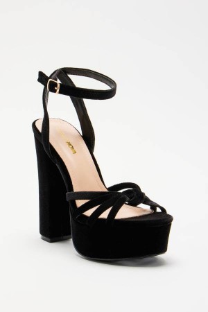 Sandały Fashion Nova Keep You Waiting Velvet Heeled Damskie Czarne Polska | 458039MTV