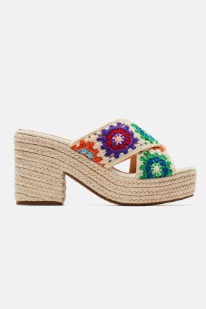 Sandały Fashion Nova Learn New Tricks Crochet Heeled Damskie Beżowe Polska | 407931RZN