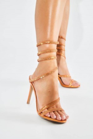 Sandały Fashion Nova Need To Know Wrap Up Heeled Damskie Pomarańczowe Polska | 260483BTS