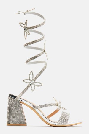 Sandały Fashion Nova Sending My Love Heeled Damskie Srebrne Polska | 015426MPJ