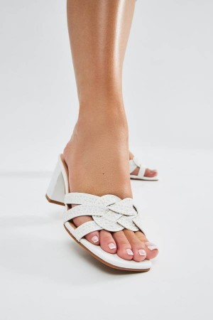 Sandały Fashion Nova Shauna Pearl Heeled Damskie Białe Polska | 862519ORF