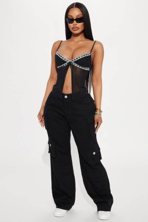 Spodnie Fashion Nova Count On It Straight Leg Cargo Damskie Czarne Polska | 725684RZN