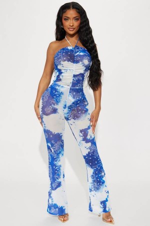 Spodnie Fashion Nova Danni Mesh Pant Set Damskie Królewski Niebieski Polska | 091732WYF