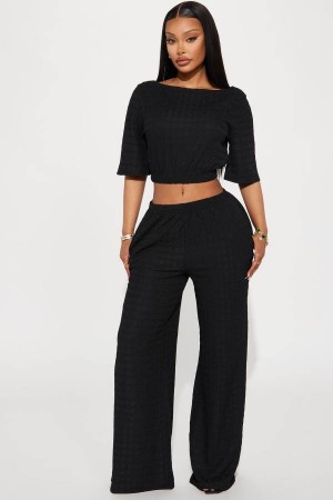 Spodnie Fashion Nova Day Plans Textured Pant Set Damskie Czarne Polska | 803465CFT