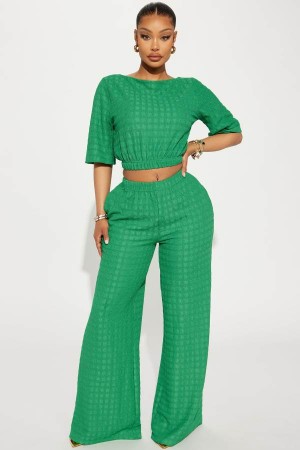 Spodnie Fashion Nova Day Plans Textured Pant Set Damskie Zielone Polska | 486350HBJ