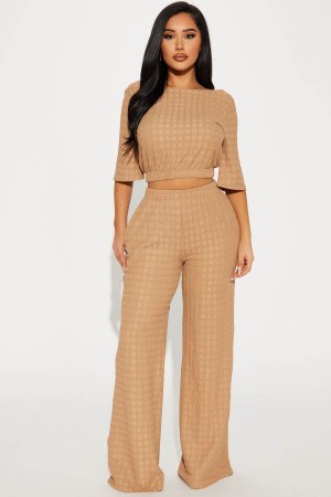 Spodnie Fashion Nova Day Plans Textured Pant Set Damskie Szare Brązowe Polska | 250473AKU