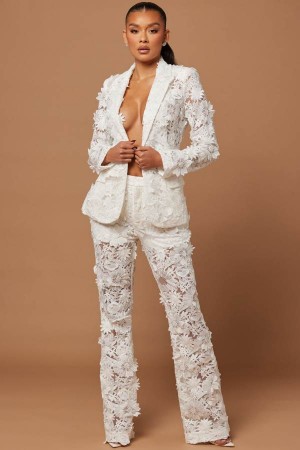 Spodnie Fashion Nova Denise Embroidered Damskie Białe Polska | 432891VXB