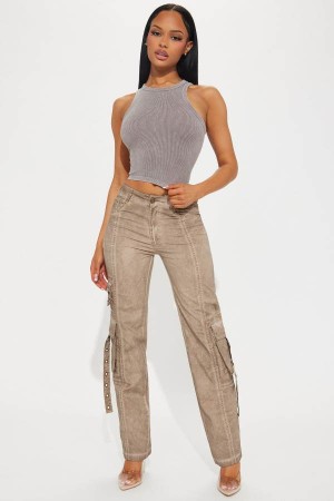 Spodnie Fashion Nova Don't Look Back Washed Cargo Damskie Brązowe Polska | 481756RUT
