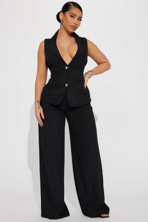 Spodnie Fashion Nova Ericka Vest Pant Set Damskie Czarne Polska | 146520VQJ