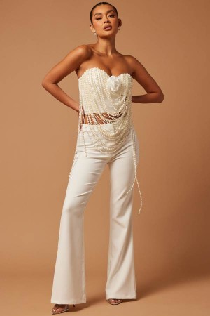 Spodnie Fashion Nova Erin Pearl Pant Set Damskie Białe Polska | 918624NQA