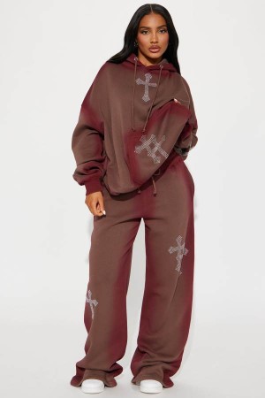 Spodnie Fashion Nova Every Day's A Good Day Washed Wide Leg Damskie Brązowe Polska | 403897YCN