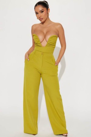 Spodnie Fashion Nova Feel My Vibe Pant Set Damskie Zielone Żółte Polska | 108432YXW