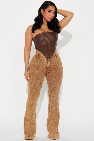 Spodnie Fashion Nova Flaunt It Washed Flare Damskie Szare Brązowe Polska | 246378TEK