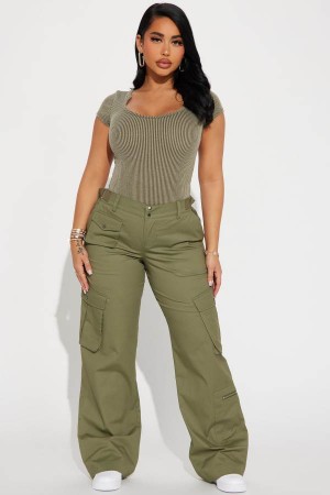 Spodnie Fashion Nova Flying High Cargo Damskie Oliwkowe Polska | 835016DYF