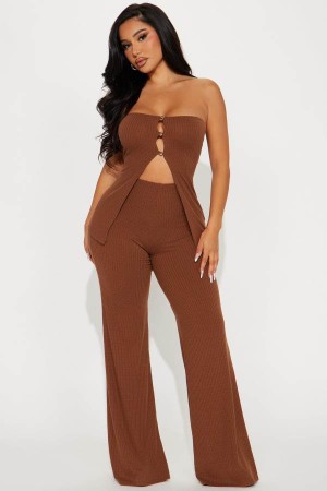 Spodnie Fashion Nova Friday Night Out Pant Set Damskie Brązowe Polska | 062734ICD