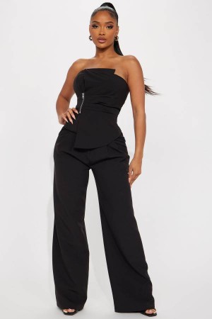 Spodnie Fashion Nova Get Over It Pant Set Damskie Czarne Polska | 965781AFZ