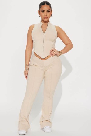 Spodnie Fashion Nova Getting Too Low Sleeveless Pant Set Damskie Beżowe Polska | 825763AUJ