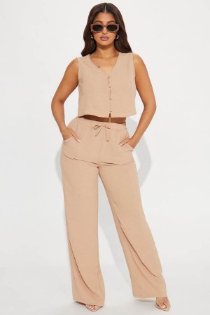 Spodnie Fashion Nova Good Memory Pant Set Damskie Szare Brązowe Polska | 391854MRD