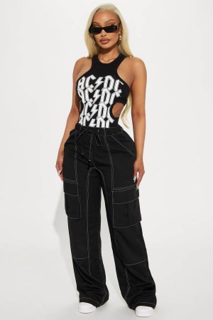 Spodnie Fashion Nova Keep Me Entertained Wide Leg Cargo Damskie Czarne Polska | 892175GYF