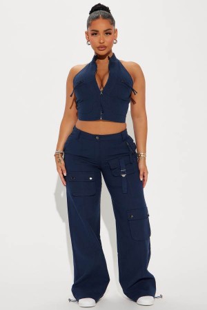 Spodnie Fashion Nova Laurie Cargo Pant Set Damskie Granatowe Polska | 064235BSE