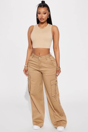 Spodnie Fashion Nova Lay Low Wide Leg Cargo Damskie Khaki Polska | 034821OTC