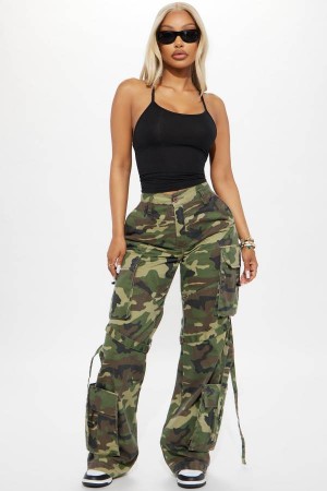 Spodnie Fashion Nova Level You Up Camo Cargo Damskie Oliwkowe Polska | 603475BLP