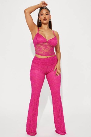 Spodnie Fashion Nova Love You Lace Pant Set Damskie Fuksja Polska | 910473RQH