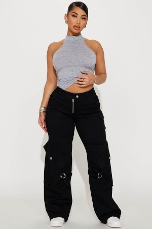 Spodnie Fashion Nova Madden Low Rise Cargo Damskie Czarne Polska | 574128RQV