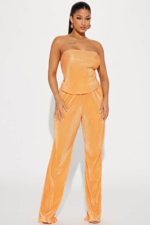 Spodnie Fashion Nova Madelynn Plisse Pant Set Damskie Pomarańczowe Polska | 069837KVP