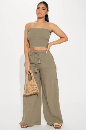 Spodnie Fashion Nova Main Character Pant Set Damskie Oliwkowe Polska | 810952RSL