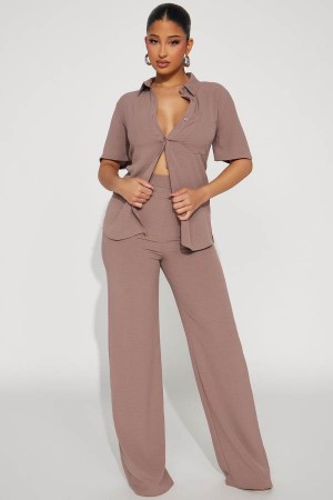 Spodnie Fashion Nova Makenzie Short Sleeve Pant Set Damskie Beżowe Polska | 857092DBA