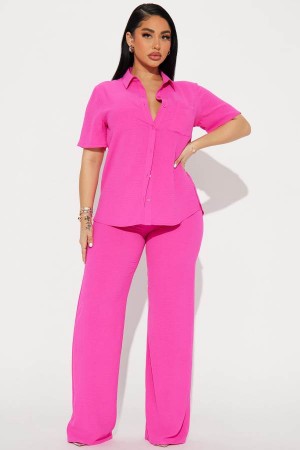 Spodnie Fashion Nova Makenzie Short Sleeve Pant Set Damskie Różowe Polska | 069718GQV