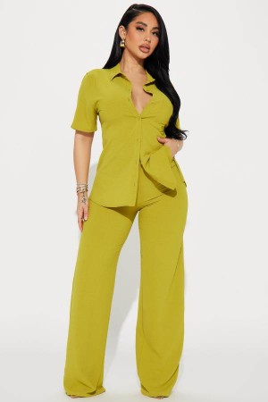 Spodnie Fashion Nova Makenzie Short Sleeve Pant Set Damskie Zielone Żółte Polska | 312960RED
