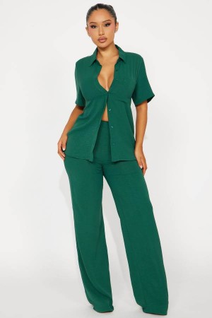 Spodnie Fashion Nova Makenzie Short Sleeve Pant Set Damskie Zielone Polska | 532608BSL