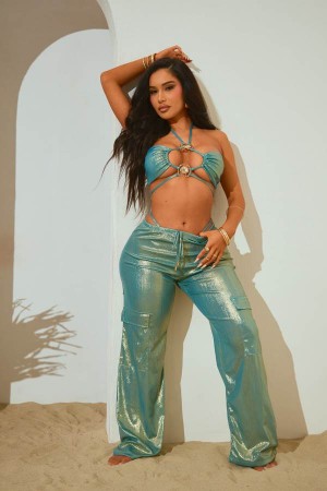 Spodnie Fashion Nova Marina Sunsets Metallic Swim Cover Up Cargo Damskie Niebieskie Polska | 875209KQW