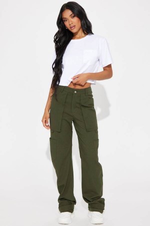 Spodnie Fashion Nova Melanie Straight Leg Cargo Damskie Oliwkowe Polska | 674128MOB