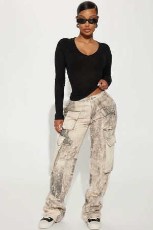 Spodnie Fashion Nova Moving Different Mineral Wash Cargo Damskie Białe Polska | 036174ZTP