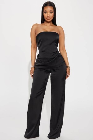 Spodnie Fashion Nova Natasha Satin Pant Set Damskie Czarne Polska | 089317JWB