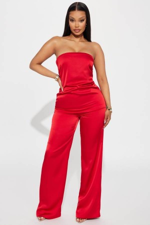 Spodnie Fashion Nova Natasha Satin Pant Set Damskie Czerwone Polska | 162835WJQ