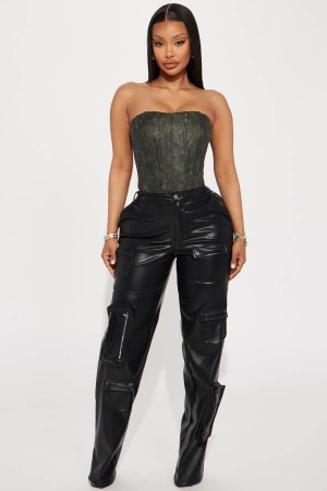Spodnie Fashion Nova Never Too Late Faux Leather Cargo Damskie Czarne Polska | 651248LWR