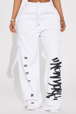 Spodnie Fashion Nova New York Raised Me Cargo Damskie Białe Czarne Polska | 435069RYH