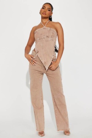 Spodnie Fashion Nova Next Level Denim Pant Set Damskie Beżowe Polska | 710639AUB