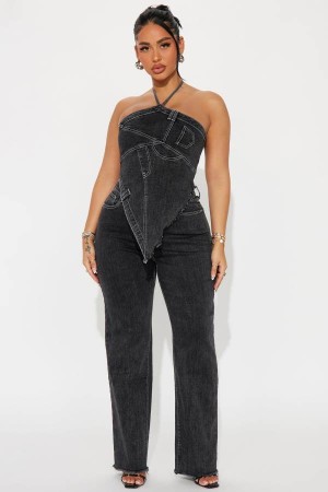 Spodnie Fashion Nova Next Level Denim Pant Set Damskie Czarne Niebieskie Polska | 805967ZGO