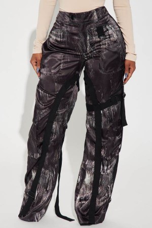 Spodnie Fashion Nova Nights in Satin Cargo Damskie Czarne Polska | 934582AUR