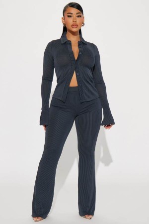 Spodnie Fashion Nova Nikki Ribbed Pant Set Damskie Szare Polska | 923167AFT