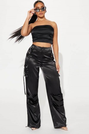 Spodnie Fashion Nova Perfect Night Satin Pant Set Damskie Czarne Polska | 398416XNH