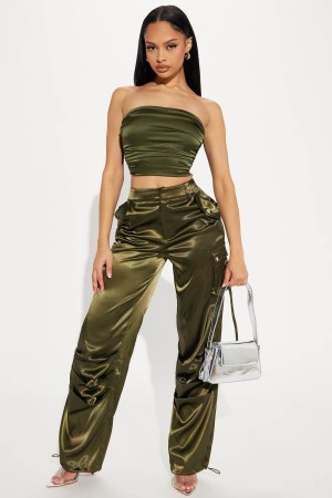Spodnie Fashion Nova Perfect Night Satin Pant Set Damskie Oliwkowe Polska | 321480UCF